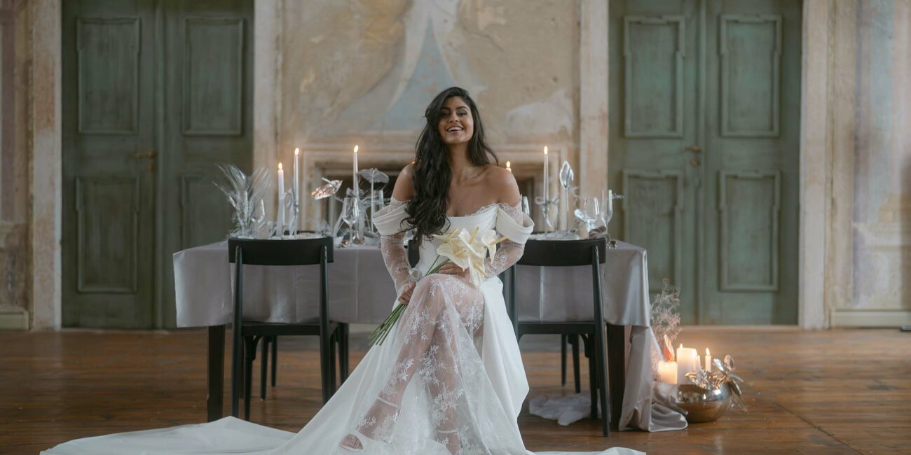 Braut im Hochzeitskleid – emotionale Hochzeitsporträts im modernen Setting